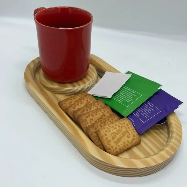 Solid Pine Wood Serving tray for one guest  with cookies/Snacks & mug compartments - Image 2