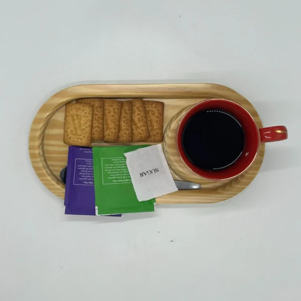 Solid Pine Wood Serving tray for one guest  with cookies/Snacks & mug compartments - Image 3