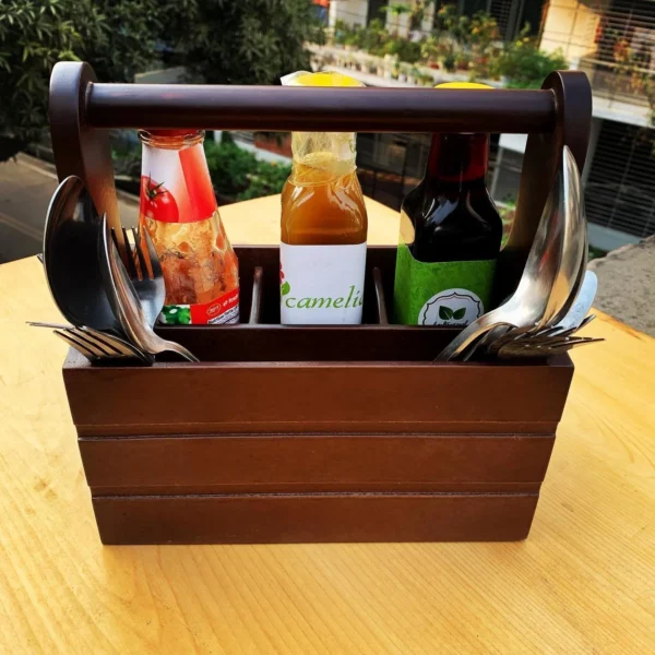 Wooden Dining Basket for sauces & cutlery - Image 3