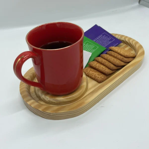 Solid Pine Wood Serving tray for one guest  with cookies/Snacks & mug compartments - Image 4