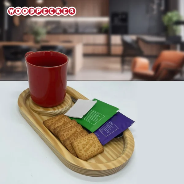 Solid Pine Wood Serving tray for one guest  with cookies/Snacks & mug compartments