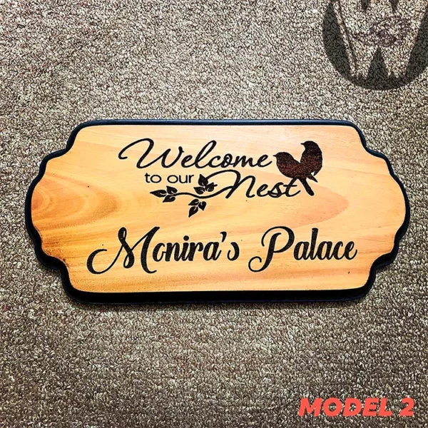 Welcome to our nest design 2 Engraved Mahogany Wood Customized Door Nameplate with black border 12x6 inch