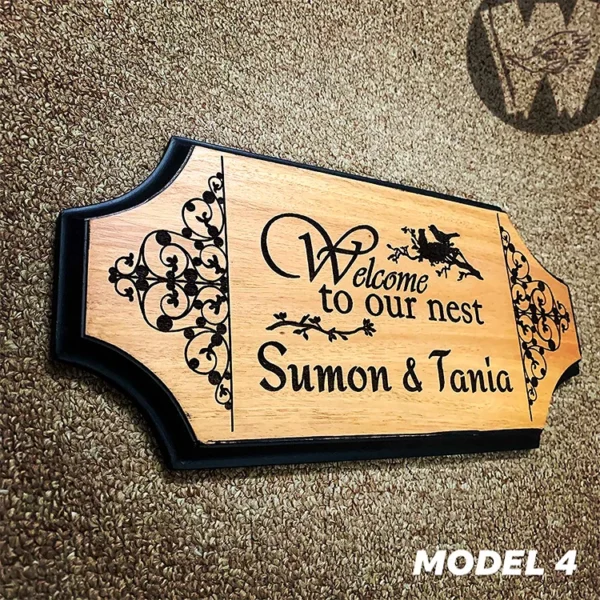 Welcome to our nest Engraved Mahogany Wood Customized Door Nameplate with black border 12x6 inch - Image 2