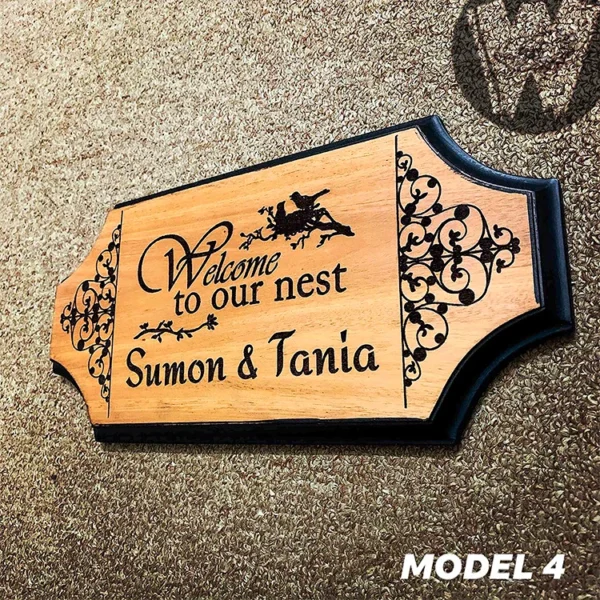 Welcome to our nest Engraved Mahogany Wood Customized Door Nameplate with black border 12x6 inch - Image 3