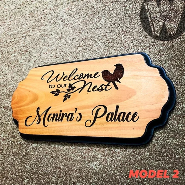 Welcome to our nest design 2 Engraved Mahogany Wood Customized Door Nameplate with black border 12x6 inch - Image 5