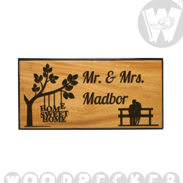 Tree nest design Plain Engraved Mahogany Wood Customized Door Nameplate with black border 12x6 inch