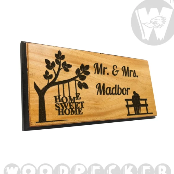 Tree nest design Plain Engraved Mahogany Wood Customized Door Nameplate with black border 12x6 inch - Image 3