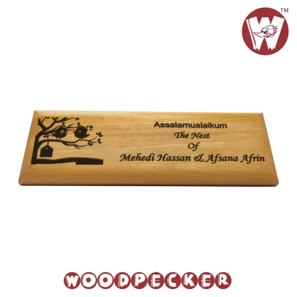 Tree nest Design Plain Engraved Mahogany Wood Customized Door Nameplate 12x4 inch - Image 3