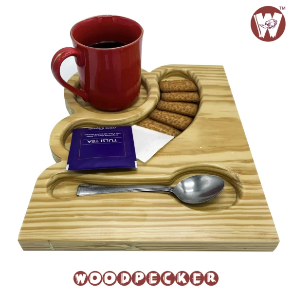 Solid Pine Wood Serving tray for one guest  with cookies,spoon & mug compartments - Image 3