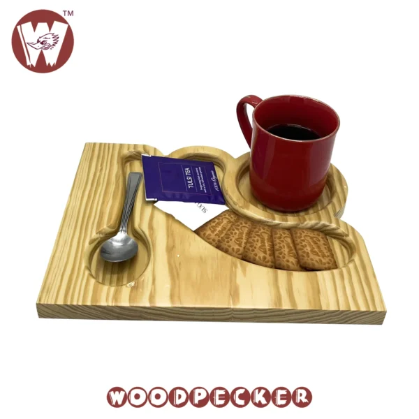 Solid Pine Wood Serving tray for one guest  with cookies,spoon & mug compartments - Image 4