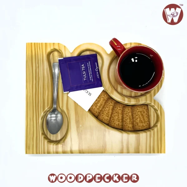 Solid Pine Wood Serving tray for one guest  with cookies,spoon & mug compartments - Image 5