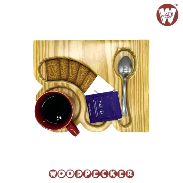 Solid Pine Wood Serving tray for one guest  with cookies,spoon & mug compartments - Image 6