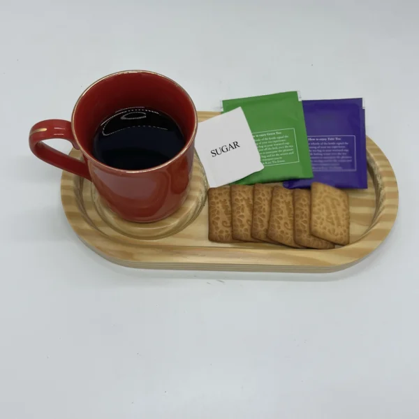 Solid Pine Wood Serving tray for one guest  with cookies/Snacks & mug compartments - Image 5