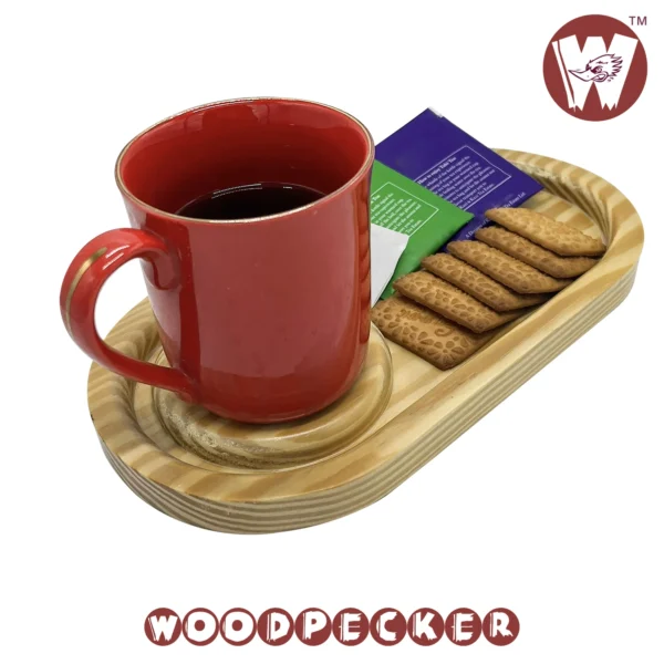 Solid Pine Wood Serving tray for one guest  with cookies/Snacks & mug compartments - Image 6