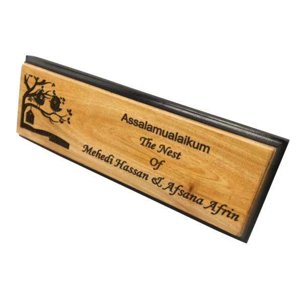 Tree nest Design Engraved Mahogany Wood Customized Door Nameplate with black border 12x4 inch - Image 5