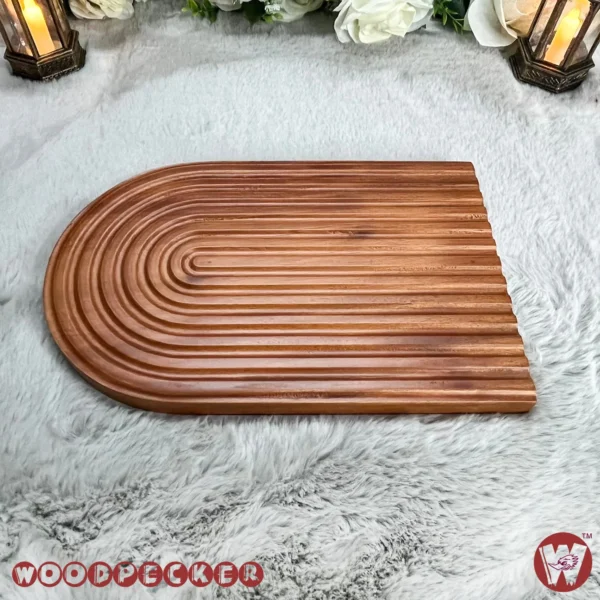 Solid Mahogany Wood Semi oval dining table heat protector with serving tray - Image 2