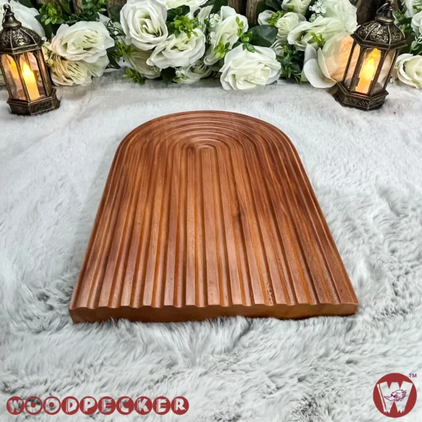 Solid Mahogany Wood Semi oval dining table heat protector with serving tray - Image 3