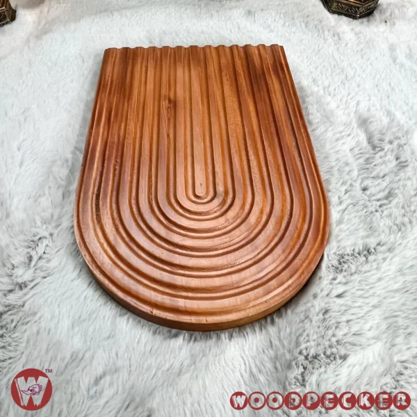 Solid Mahogany Wood Semi oval dining table heat protector with serving tray - Image 4