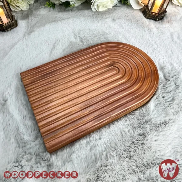 Solid Mahogany Wood Semi oval dining table heat protector with serving tray - Image 5