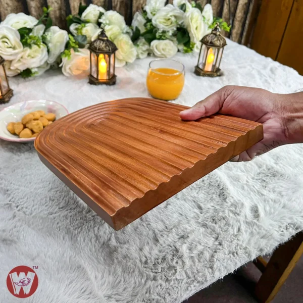 Solid Mahogany Wood Semi oval dining table heat protector with serving tray - Image 9