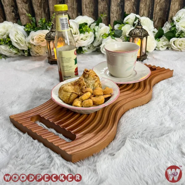 Solid Mahogany wood wave design dining table heat protector with serving tray - Image 5