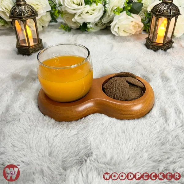 Solid Mahogany Wooden Serving holder with 2 slots for tea/cookies/juice - Image 2