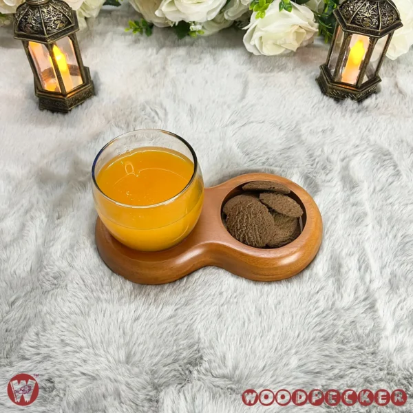 Solid Mahogany Wooden Serving holder with 2 slots for tea/cookies/juice - Image 3