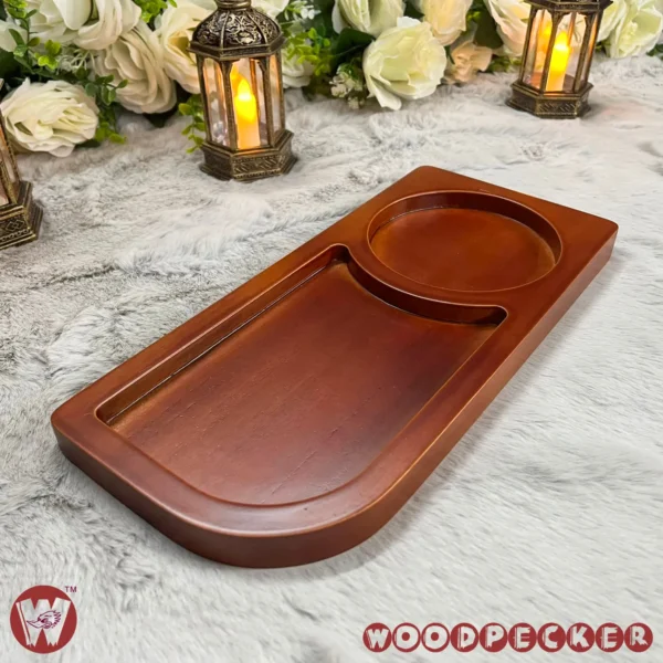 Solid Mahogany Wooden Serving tray with 2 slots for one guest - Image 3