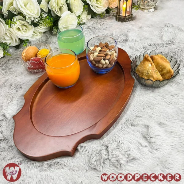 Solid Mahogany Wooden Royal Shaped serving tray - Image 7