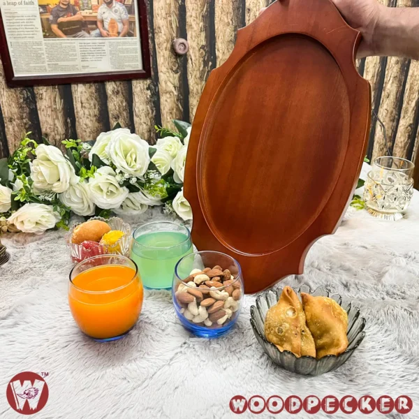 Solid Mahogany Wooden Royal Shaped serving tray - Image 9