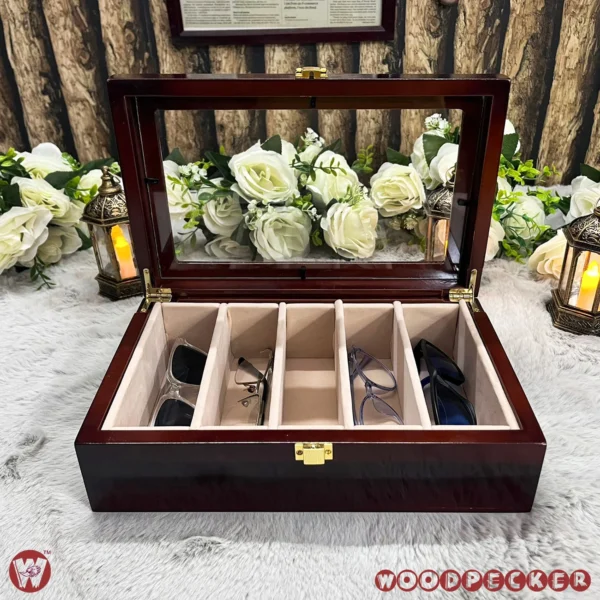 5 Slots  Cream Off-white Velvet Wooden Sunglass Organizer Box - Image 2