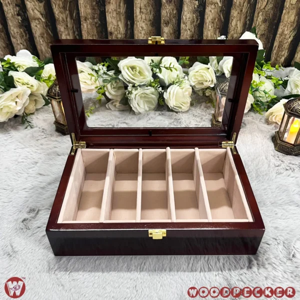 5 Slots  Cream Off-white Velvet Wooden Sunglass Organizer Box - Image 4