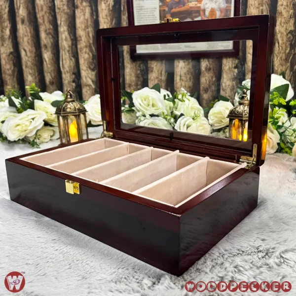 5 Slots  Cream Off-white Velvet Wooden Sunglass Organizer Box - Image 6