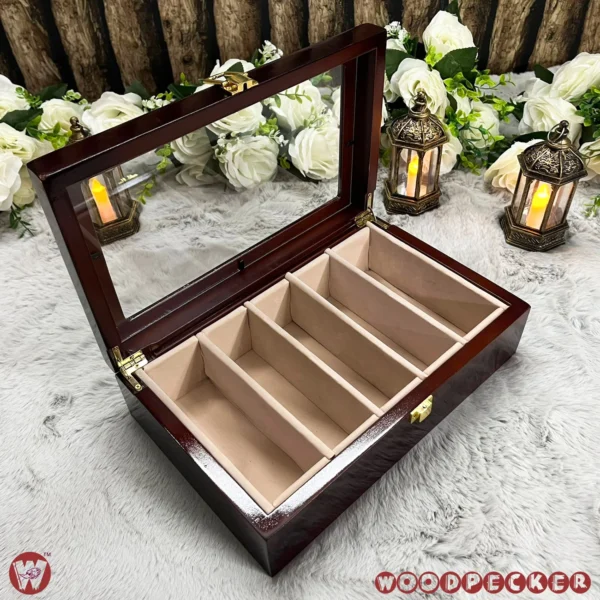 5 Slots  Cream Off-white Velvet Wooden Sunglass Organizer Box