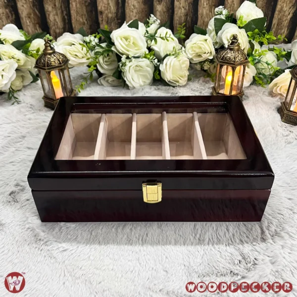 5 Slots  Cream Off-white Velvet Wooden Sunglass Organizer Box - Image 7