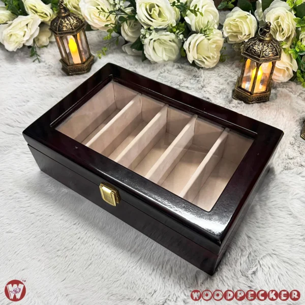 5 Slots  Cream Off-white Velvet Wooden Sunglass Organizer Box - Image 8