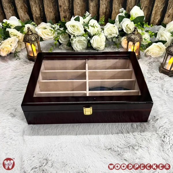 8 Slots  Cream Off-white Velvet Wooden Sunglass Organizer Box - Image 2