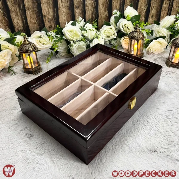 8 Slots  Cream Off-white Velvet Wooden Sunglass Organizer Box - Image 3