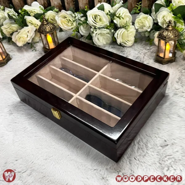 8 Slots  Cream Off-white Velvet Wooden Sunglass Organizer Box - Image 4