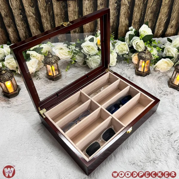 8 Slots  Cream Off-white Velvet Wooden Sunglass Organizer Box - Image 6