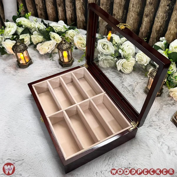 8 Slots  Cream Off-white Velvet Wooden Sunglass Organizer Box