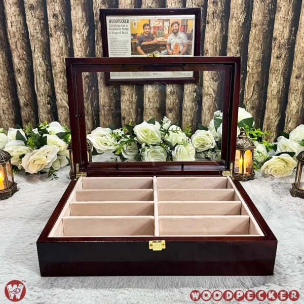 8 Slots  Cream Off-white Velvet Wooden Sunglass Organizer Box - Image 7