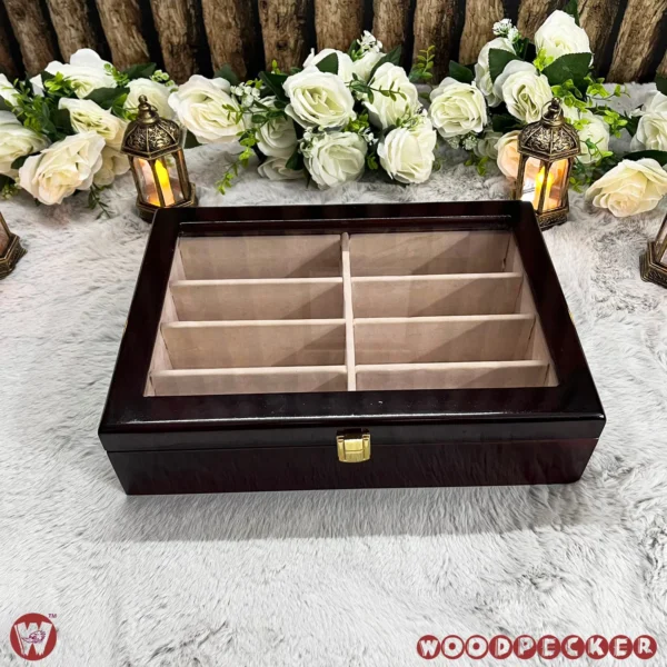 8 Slots  Cream Off-white Velvet Wooden Sunglass Organizer Box - Image 8