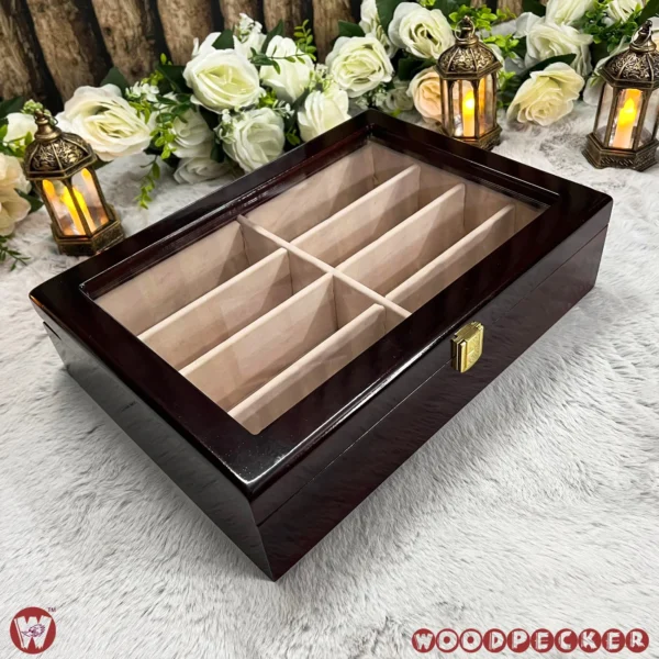 8 Slots  Cream Off-white Velvet Wooden Sunglass Organizer Box - Image 9