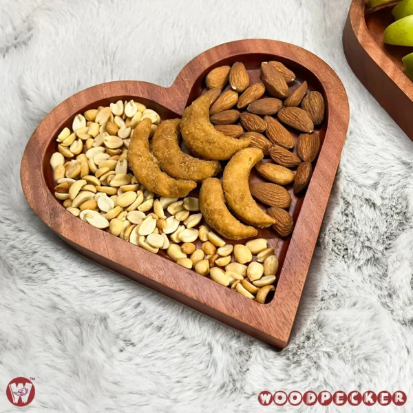 Solid Mahogany Wood Love-Shaped snacks serving tray - Image 2