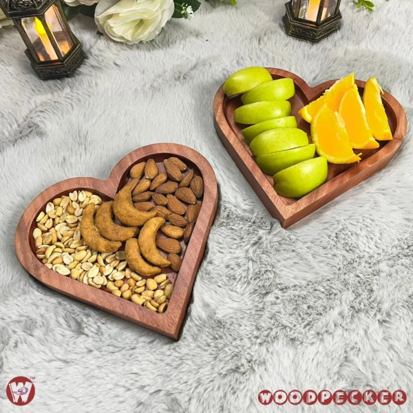 Solid Mahogany Wood Love-Shaped snacks serving tray - Image 3