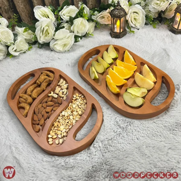 Solid Mahogany Wood Oval Snacks/Nuts tray 3 slots - Image 3