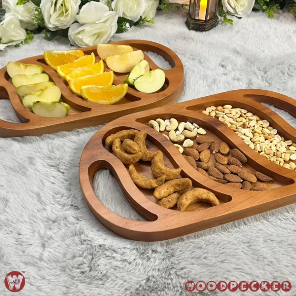 Solid Mahogany Wood Oval Snacks/Nuts tray 3 slots - Image 4