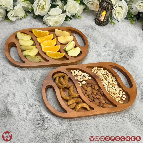 Solid Mahogany Wood Oval Snacks/Nuts tray 3 slots - Image 5