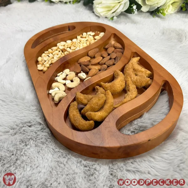 Solid Mahogany Wood Oval Snacks/Nuts tray 3 slots - Image 7